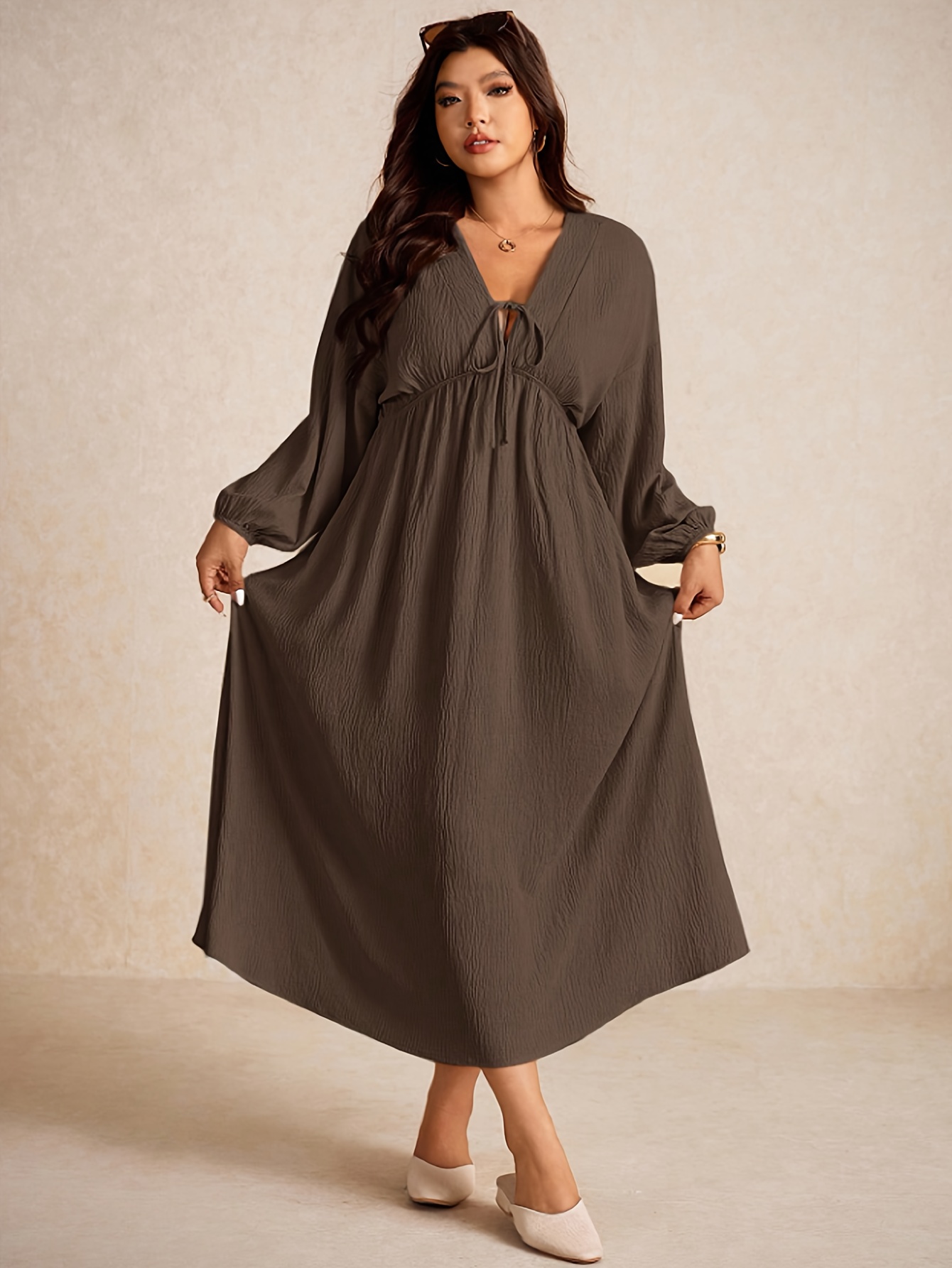 loose fitting plus size maxi dresses FASHION SZN Plus Size Strappy Loose Fit Linen Feel Maxi Dress Summer  Vacation Plus Size Outfit For Summer Holiday Comfy City Break Beach Club  Elegant Chic Casual Oversized Cooling Festival Boho Ibiza