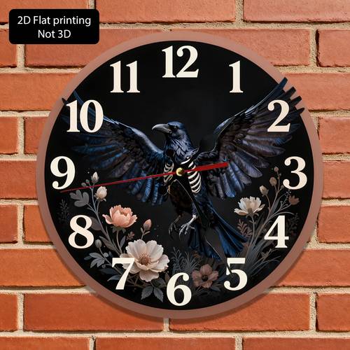 2d flat 1pc silent wall clock gothic and floral skeleton print wall decor living room bedroom study dining room office gift for halloween thanksgiving