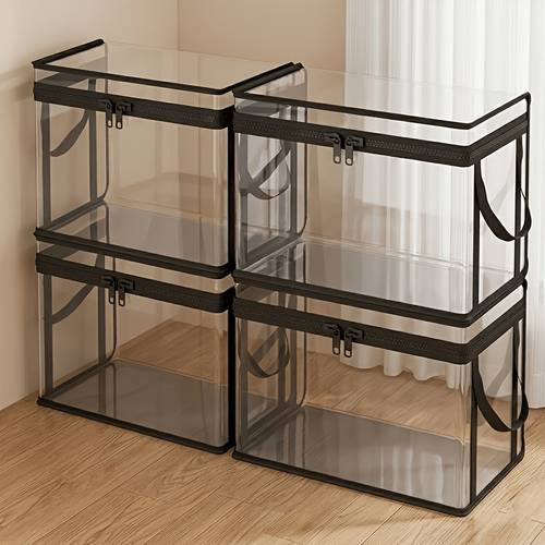 12pcs set large transparent thickened plastic storage boxes with hooks hinged lids large capacity book and clothing storage space saving design for office and for easy viewing book storage boxes