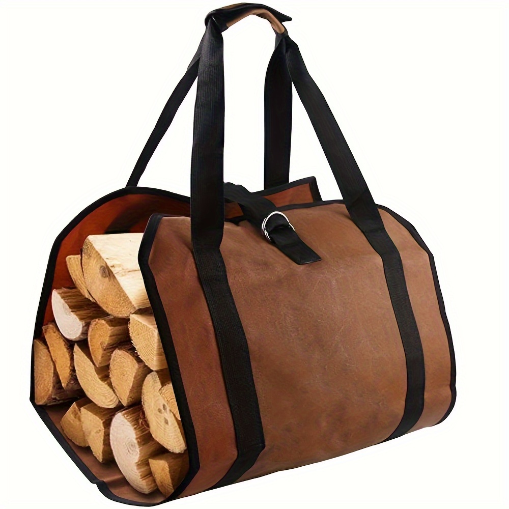 heavy duty firewood log carrier bag portable and waterproof storage tote with reinforced handles for easy outdoor wood transport