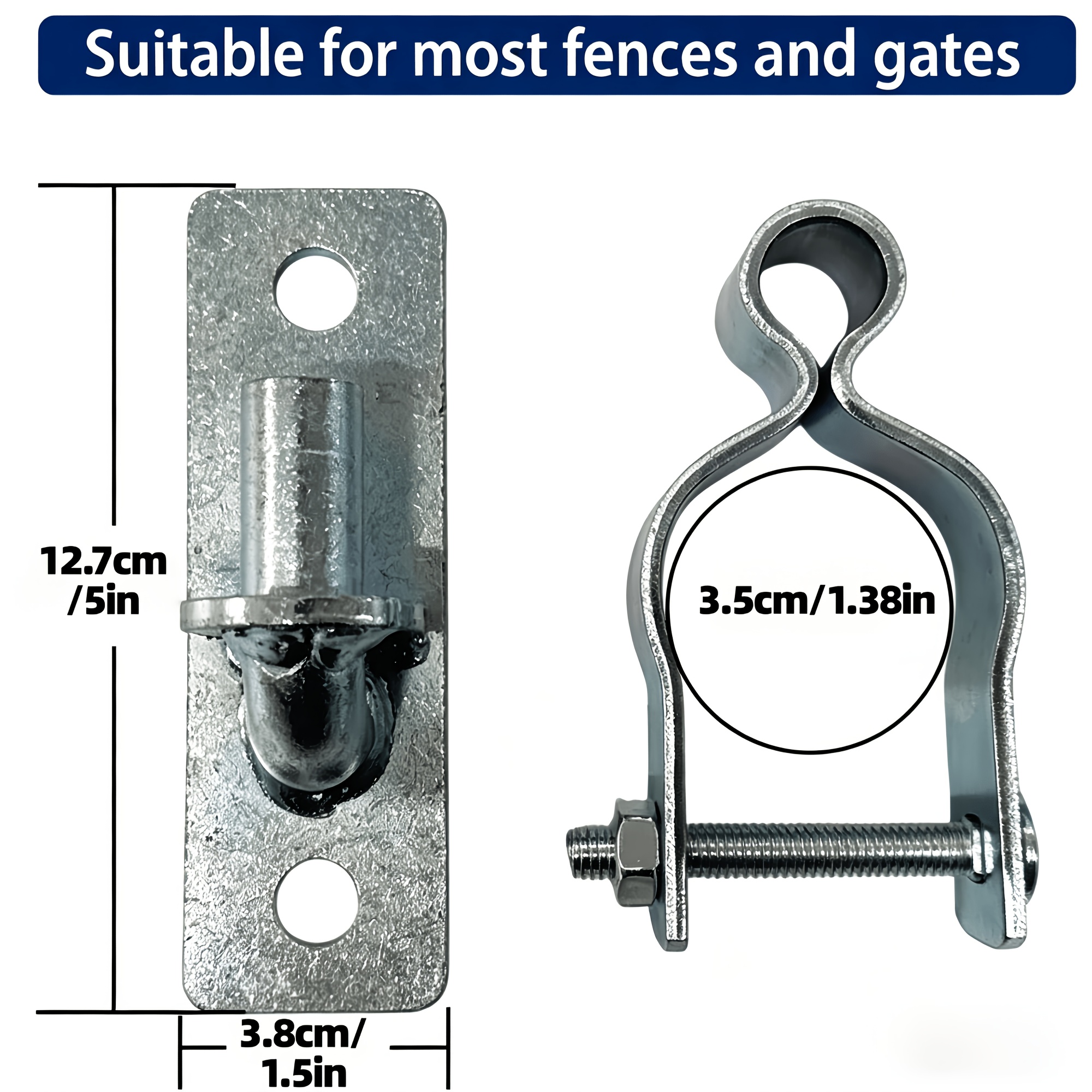 TEMU 2pcs Set Heavy-duty Wall-mounted Pipe Gate Hinges, Fence Pressed Chain Link Fence Frame Outdoor Hardware - Hinges And Fence Parts