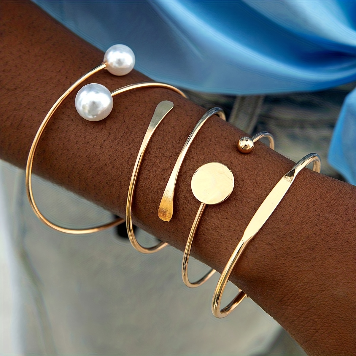 TEMU Conjunto de 4 pulseras de moda, estilo fácil, de perlas, , adecuado para fiestas de graduación de mujeres, reuniones, regalo para