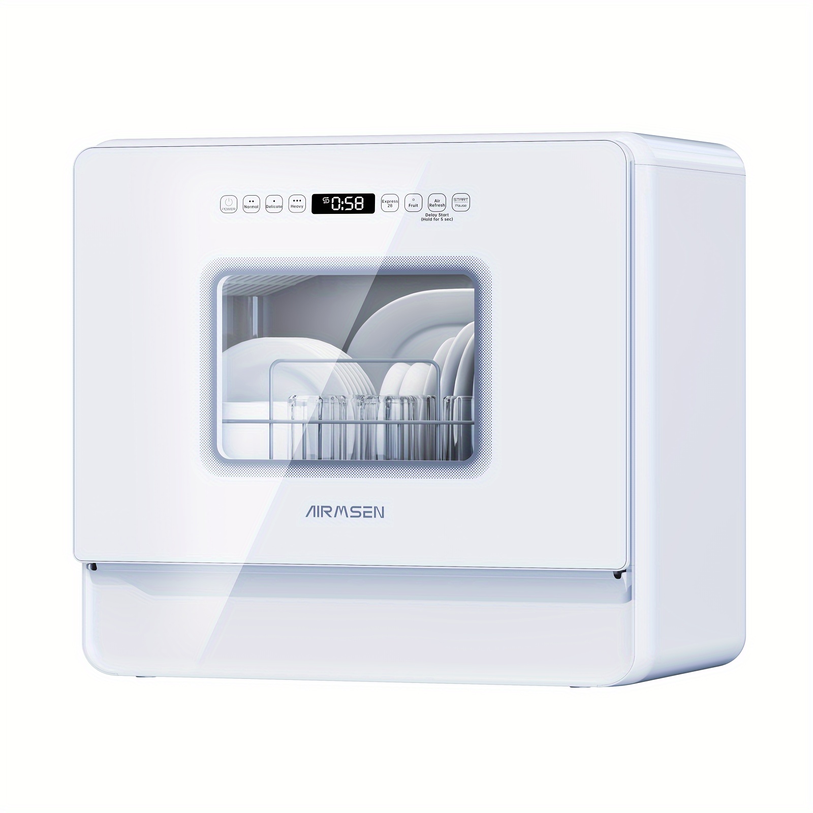 

Airmsen A01 Portable Countertop Dishwasher, 5 Position Settings And 5 Liter , 2 Racks, 7 Programs, 360° 3 Spray , 167°f And Air , Led