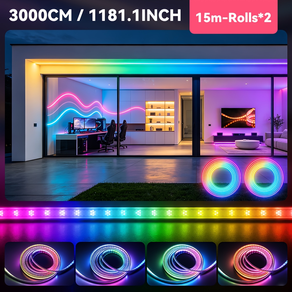 Image of Rgbic Neon Rope Light, Ip67, Addressable, App &remote, Flexible Light Tube Music Sync Band Timer Setting Lighting Dimmable Colour Changing