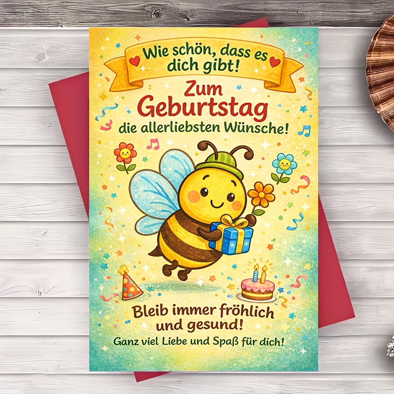 E-shop Ein Umschlag eine Grußkarte, niedliche Bienen-Geburtstagskarte, 2D-Cartoon-Design für Freund, Ehefrau, Ehemann, Familie, Party, Feier, süße