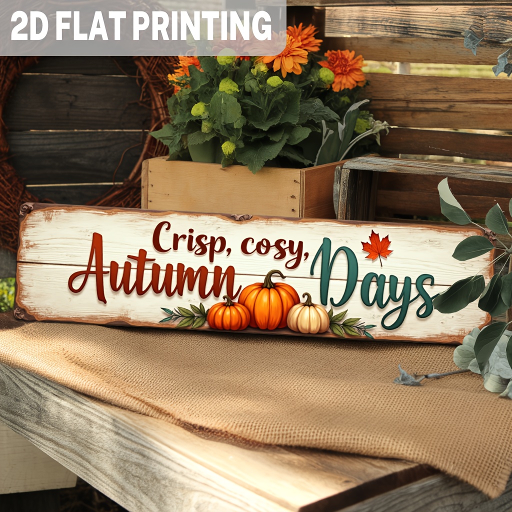 TEMU 2d Flat, 1pc Wooden Print, Country Farmhouse Wall Decor Retro Autumn Pumpkin Tag With " And Comfortable Autumn" Text, Thanksgiving Decoration