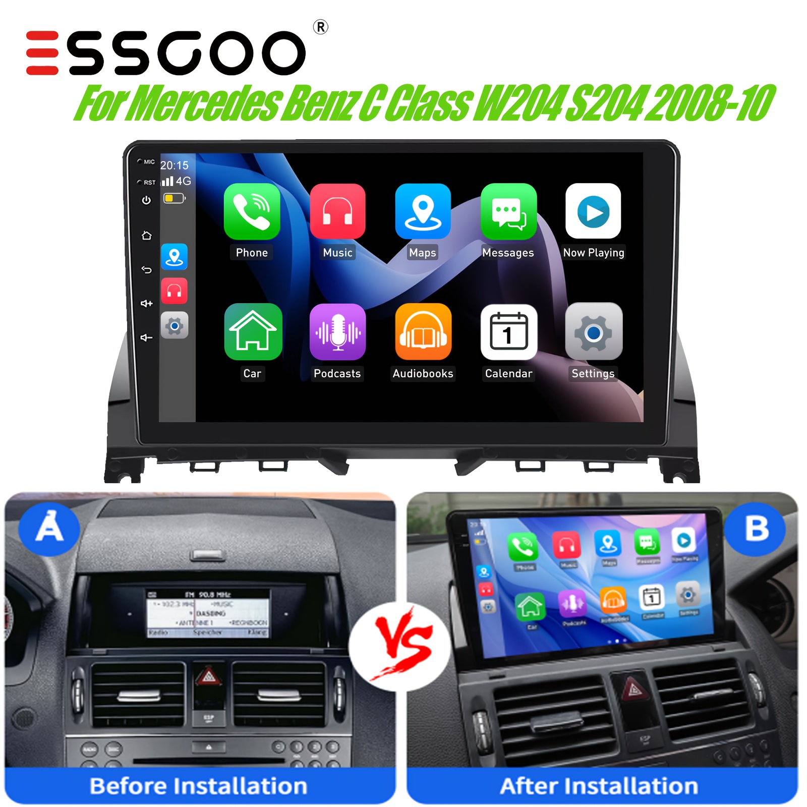 Essgoo 9" 14 Car Stereo For Mercedes W204 S204 2008-2010 Auto 4+64gb Usb Wifi Rds Radio -one