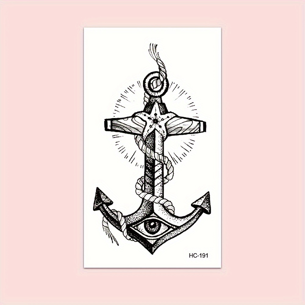 Temporary Waterproof Tattoo Stickers Designed With Anchors, Featuring Realistic Tattoo Colors That Are Non-reflective, Suitable For Men's Body Fake Tattoos On The , Chest, And Neck, Lasting 2-5 Days