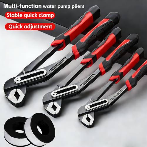 3pcs heavy duty water pump pliers set with adjustable wrench 2 ptfe tape opening multifunctional clamp tool suitable for plumbing car repair construction suitable for pipeline bathroom installation professional tool kit