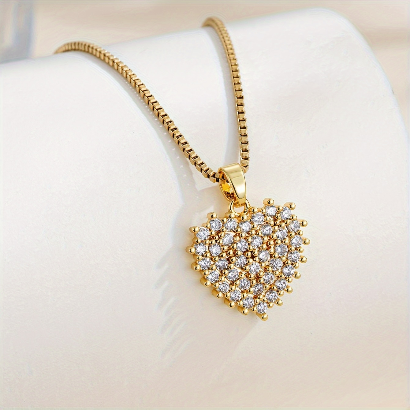 

18k Gold Plated Cubic Zirconia Inlaid Heart Pendant Necklace Minimalist Women's Daily Parties Wear Jewelry