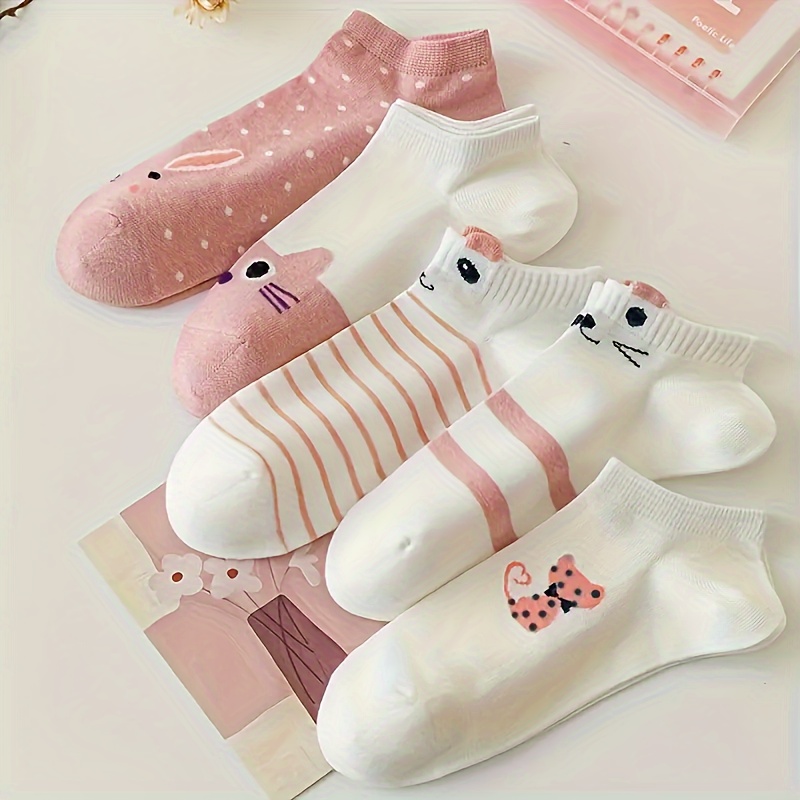 TEMU 5/10 Pairs Of Spring And Autumn Thin Ins Trendy Japanese College Style Shallow Low-top Cute Cat Fashion Versatile Trendy Style