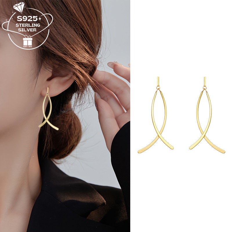 

. 1.5g 1 Pair Of 925 Temperament Long Earrings--anti-allergic - Put On This Pair Of Fashionable Temperament Long Earrings, May It Become A Of Your Beauty