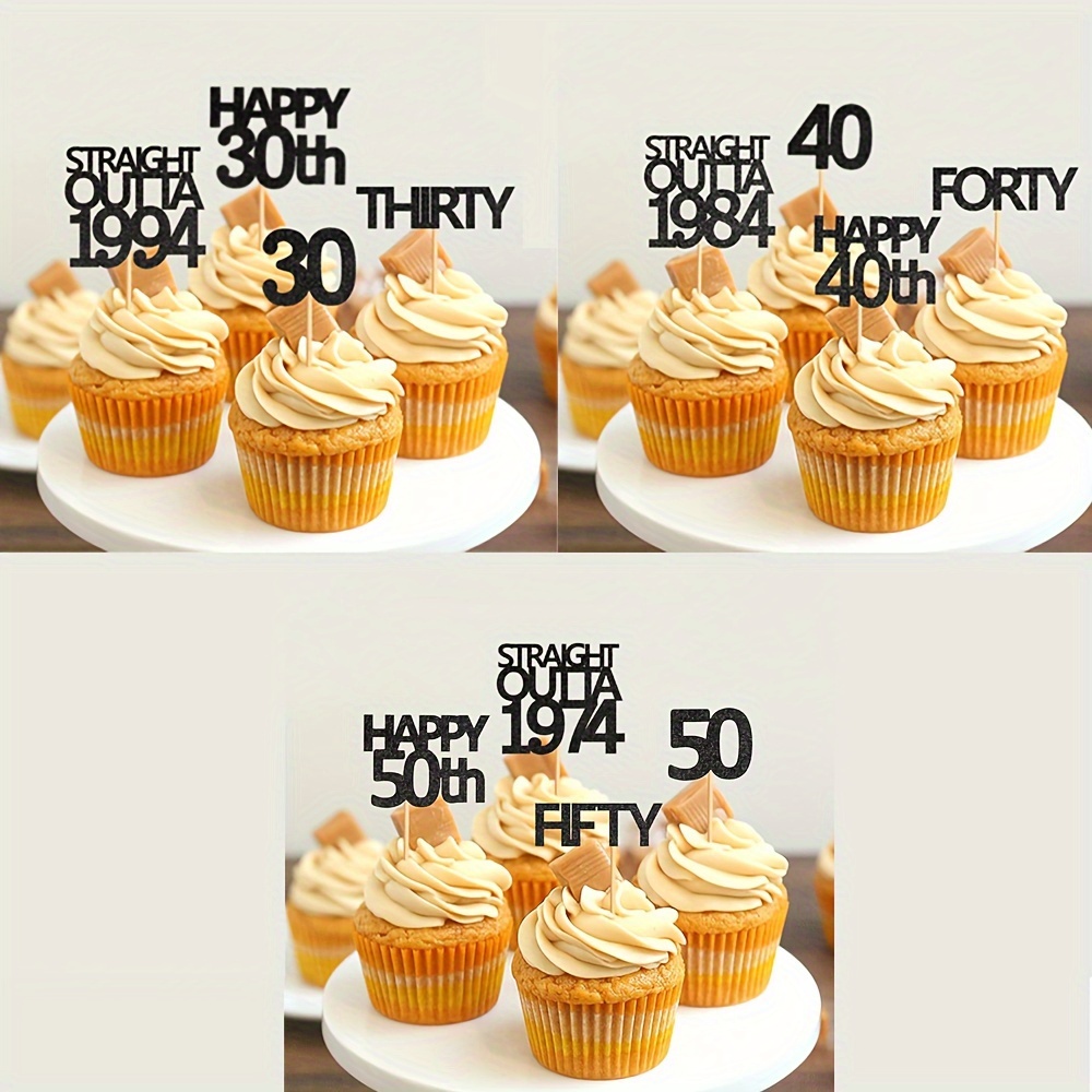 

24-piece Black 'straight Outta' 1984/1994/2004 Cupcake Toppers - Perfect For 30th, 40th, 50th Birthday Parties & Celebrations