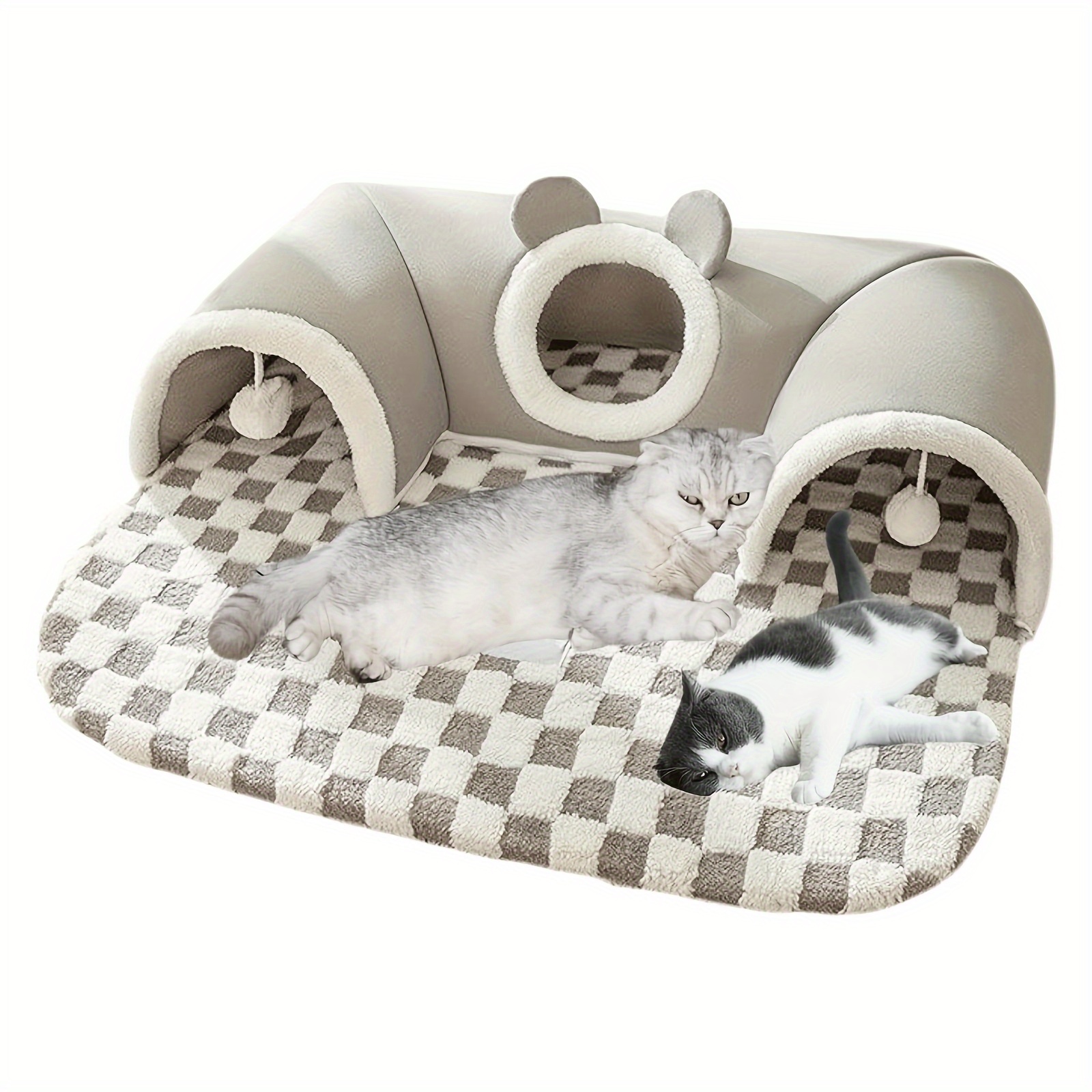 

Cozy Cat Tunnel Bed - Washable Play Mat For Indoor Cats, & Small Pets, Square Shape With Removable Cover, Gray