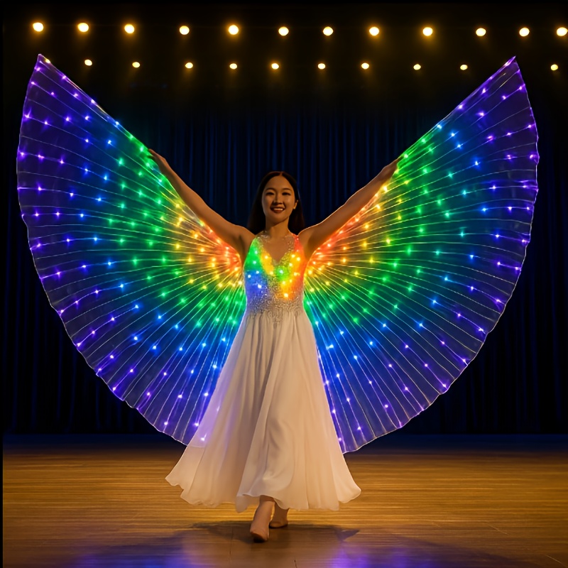 TEMU Dance Costume Women 2pcs Set: Led Light Up Wings (145cm) With Random Flower Garland, Wings For Belly Dance Birthday Party Cosplay, No Assembly