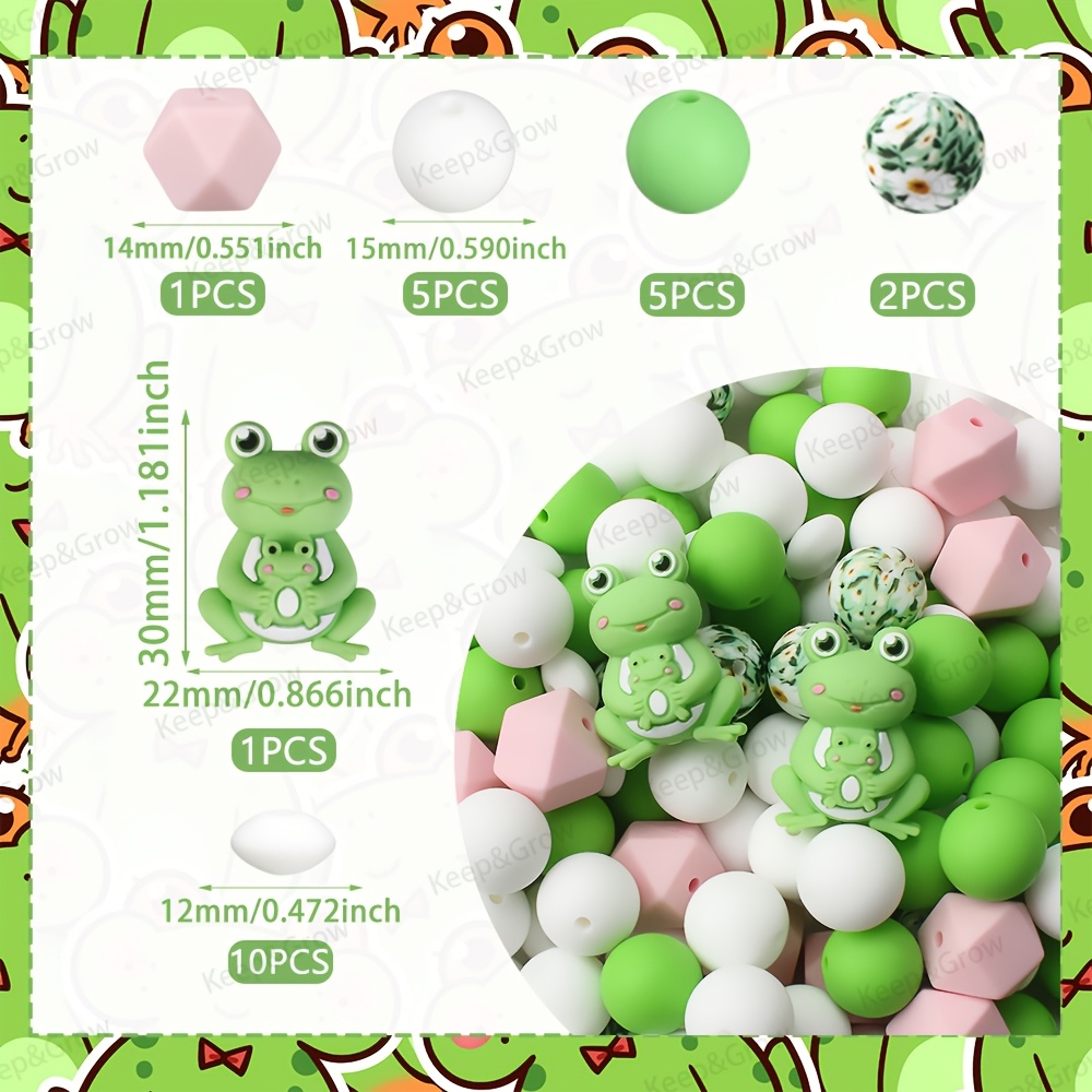 TEMU Set Of 24 Silicone Beads Themed For Mother's Day, Featuring Frog-shaped Beads. Ideal For Crafting Pens, Decorative Beads Color Scheme And Are