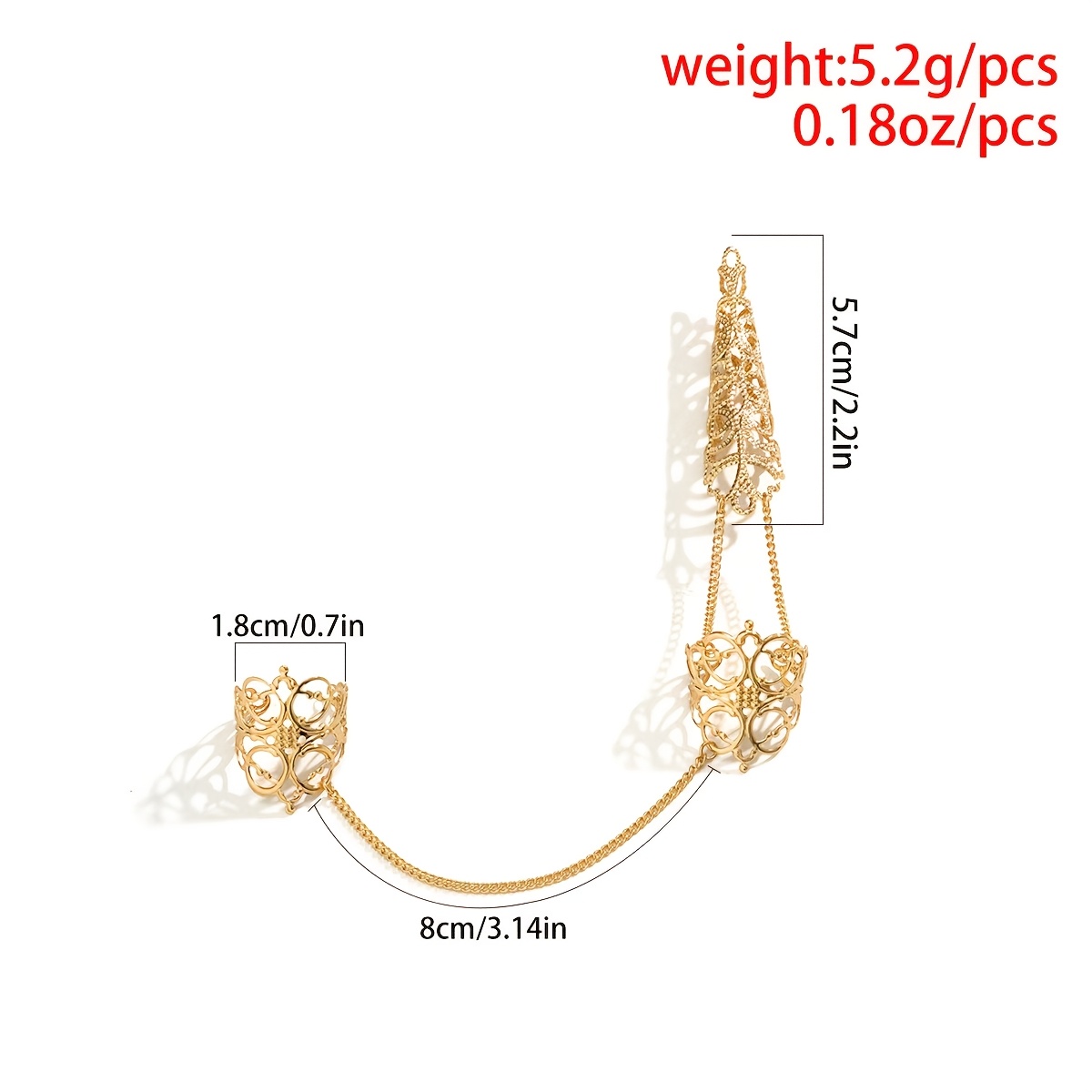 Boho Gothic Hollow Cone Nail Covers Golden Chain Floral Ring