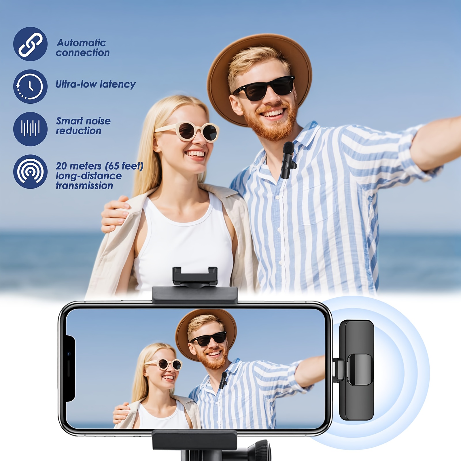 Wireless Lavalier Microphone with USB-C, 2, 4GHz Non-Wireless, Rechargeable Lithium Battery, Plug and Play, for Android, for iPhone, for iPad - Ideal for Live Streaming, Interviews, and Video Recording, Live Streaming Microphone | Modern Microphone Design | Durable Build Quality, Microphone for Recording