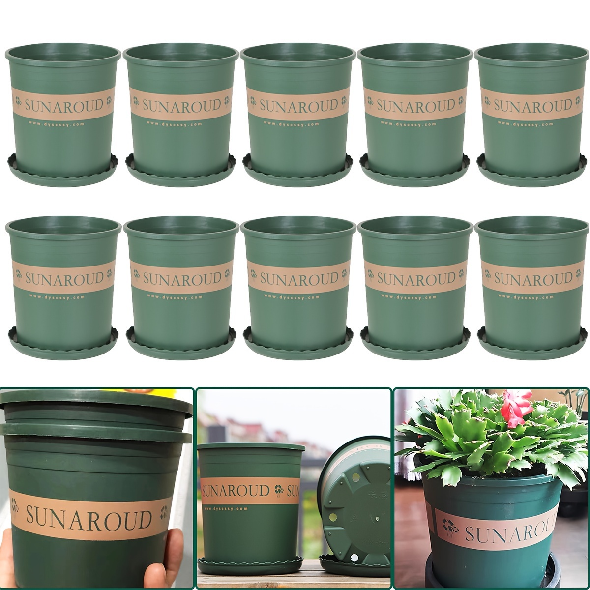 

10 Packs, 0.5 Gallon Green Printed Plastic Pot With Tray For Vegetable Flower Fruit Nursery Plant With Root Control Channel Design Garden Outdoor Indoor