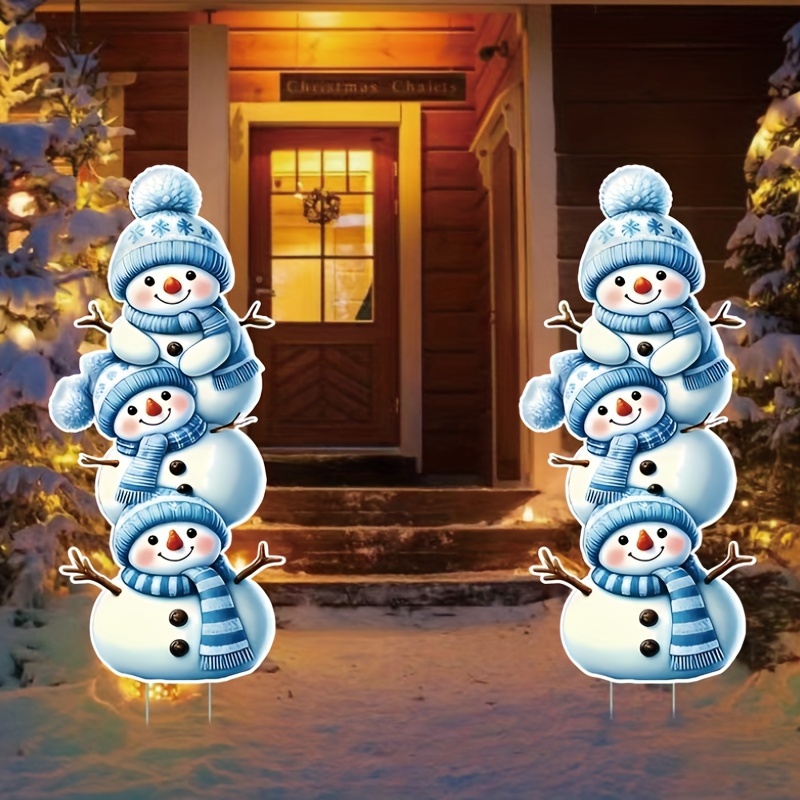 

2 Christmas Snowman Yard Signs With Stakes Christmas Snowman Outdoor Yard Decorations Cute Christmas Lights Yard Decorations, Suitable For Holidays, New Year, Winter, Outdoor Gardens, Lawns