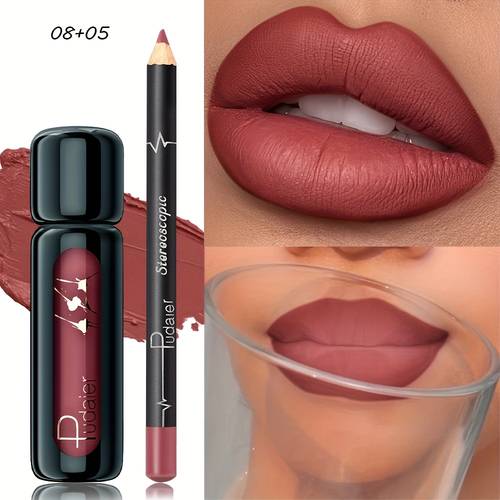 2pcs set lip liner set lip mud set lip combo long lasting matte waterproof lipstick 2in 1 lipglaze lipliner waterproof lipliner lipstick set women lips makeup cosmetics matte lip makeup pen