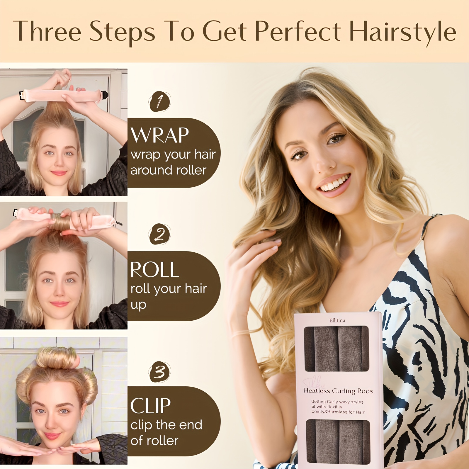 Ellitina 4pcs Heatless Curling Set - No Heat Overnight Curling Rod & Satin Bonnet | Spring/Summer Frizz-Free Waves, Sleep-Friendly DIY Styling Kit for All Hair Types | Adjustable Comfort Fit & Nice Mother's Day Gift (Luxury Satin)