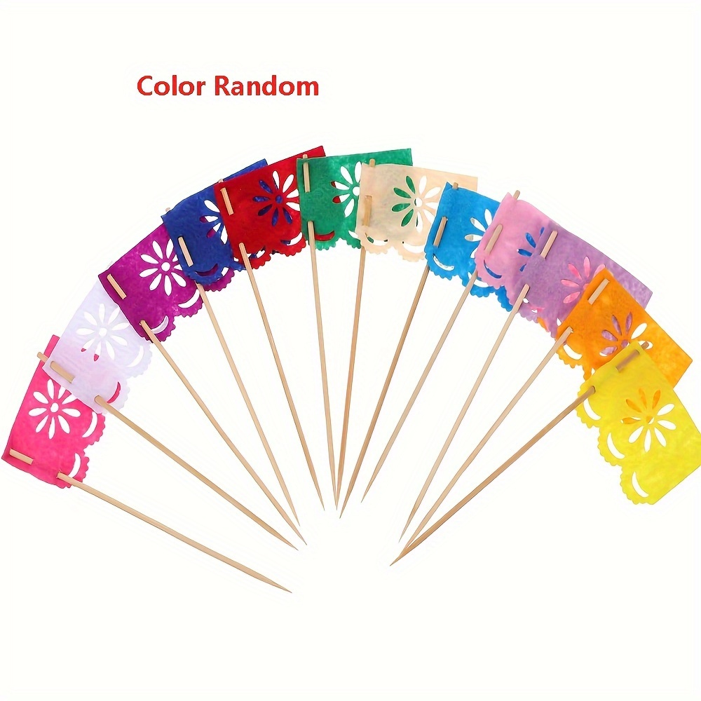 

A Set Of 24 Pieces Of Multi-color Mini Mexican Paper Papel Picado Tissue Paper Banners Banderita S Carnival Party Decoration Cupcake Topper Party Banner Flower Design