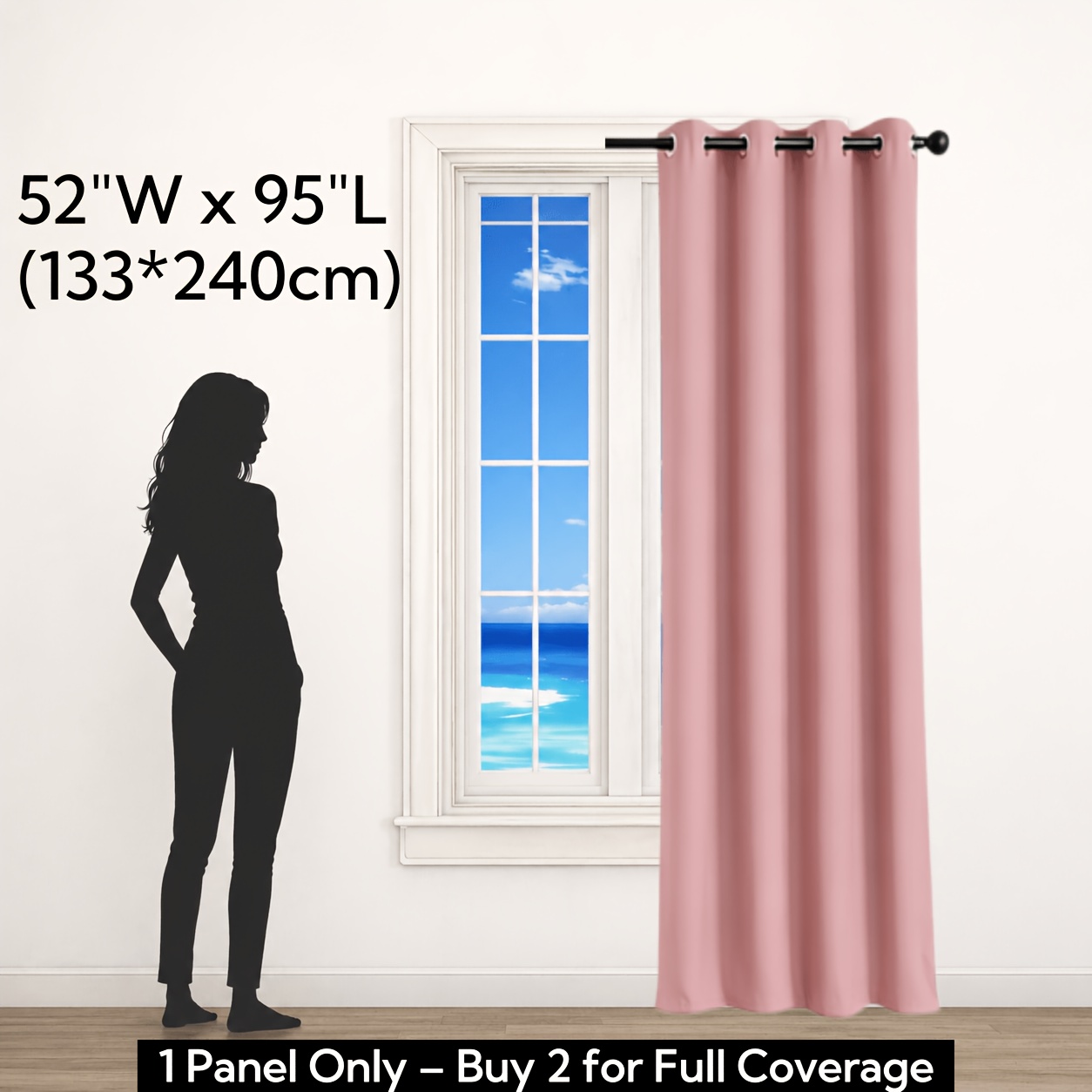 TEMU 1pc Minimalist 100% Blackout Curtain, With Coated Thermal Lining, For Living Room Closet Window, Doorway Thermal Rope Room Darkening Curtain