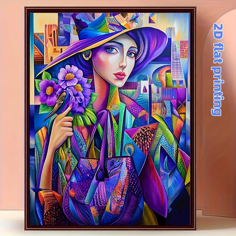TEMU 1pc 2d Flat Printed Artwork | Abstract Geometric Style, High-end , Colorful Creative, High-definition Pattern | 5d Diamond Painting Kit - , Home