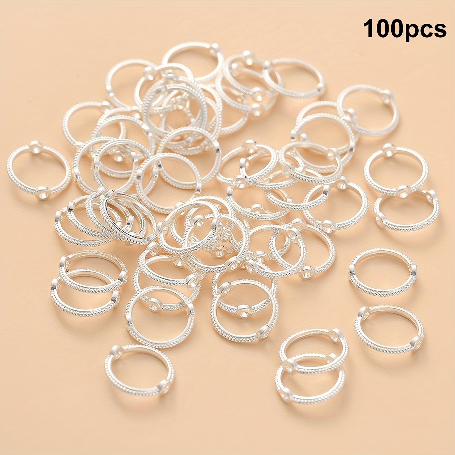 Image of 100pcs Lace Bead Chain Pendant Pack Beads Circle Twist Double Hole Ring Handmade String Circle