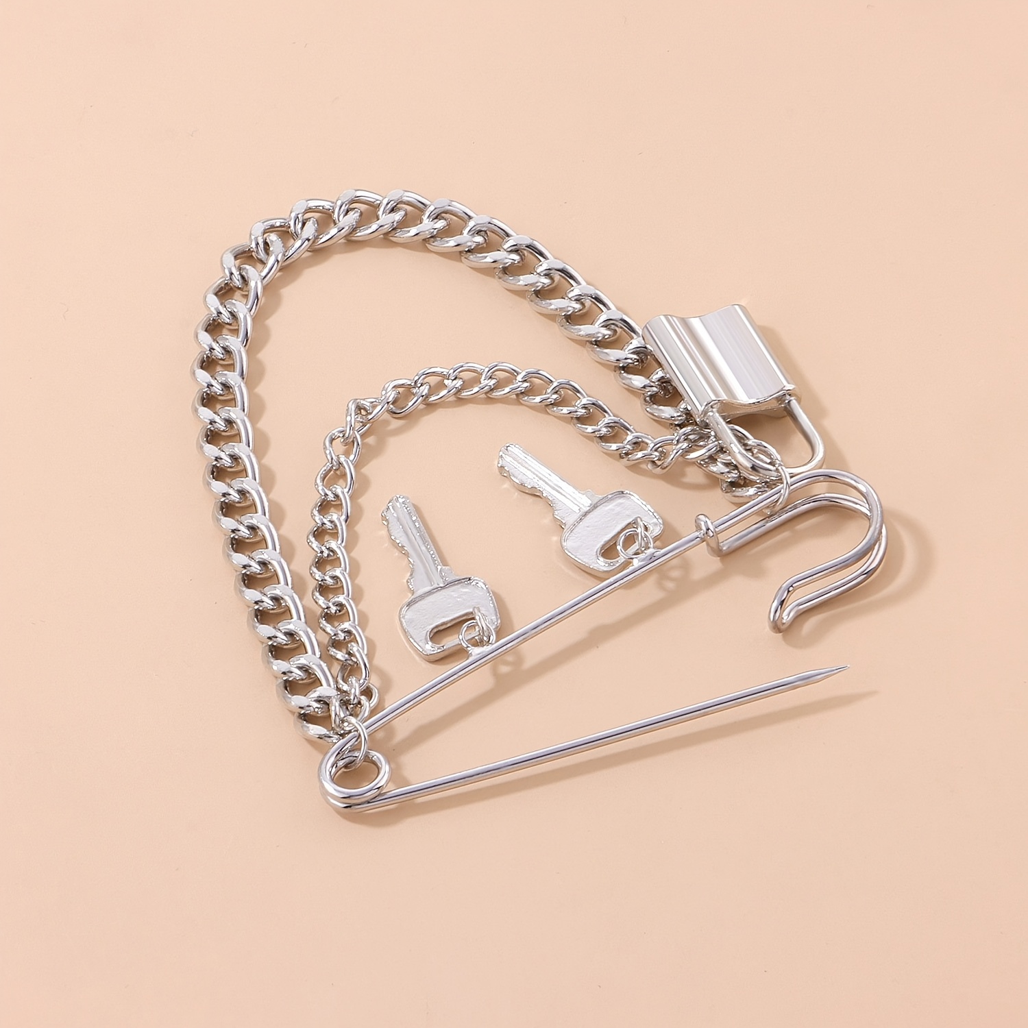 TEMU European And American Cross-border Jewelry, Multi-element Fashionable Lock-shaped Brooch, Minimalist Style Pin For Men And Women, Key Brooch