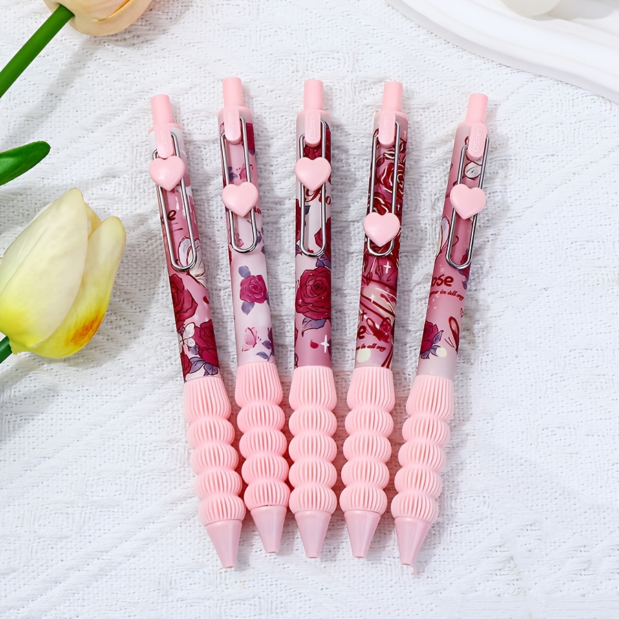 

A Box Of 5 Push Ballpoint Pens, Romantic Design, Stylish And Studying, Office Use, And Signing. A Small Gift For Valentine's Day.