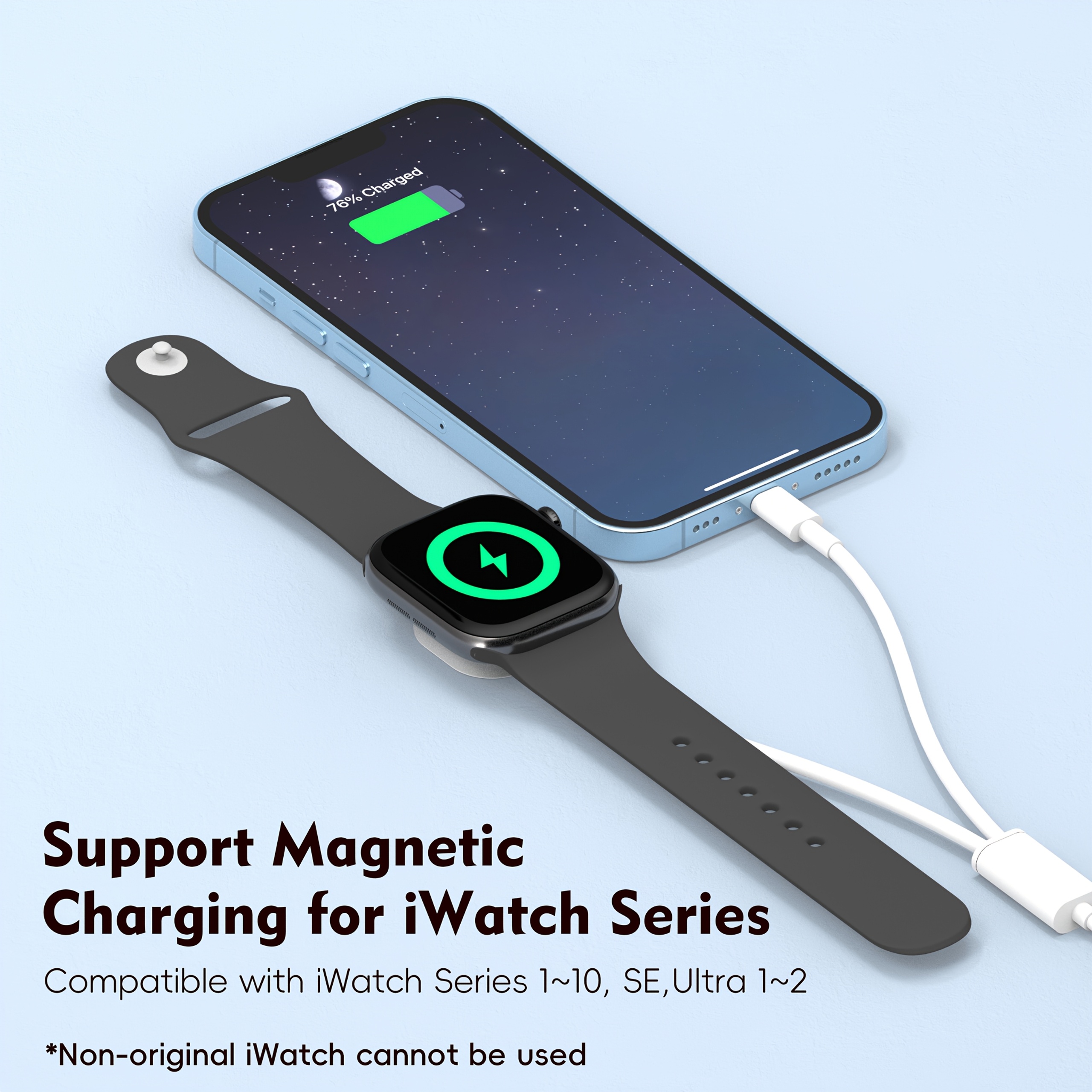 

A 2-in-1 Wireless Charger A Wired Lightning Phone Charger Compatible With Iwatch To 10 Se, Ultra 1 To 2, , And Airpods 4 With Active Noise Cancellation, Compatible With Iphone Models 5 To 14.