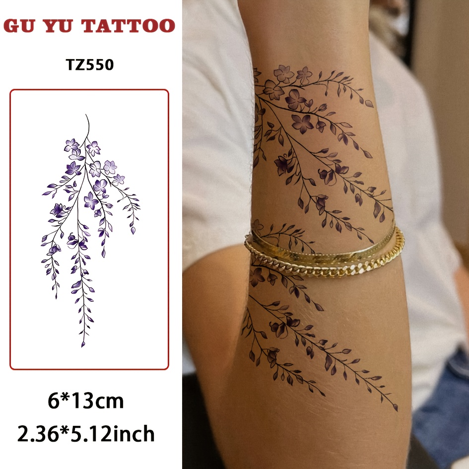 2 Sheets of New Wisteria Flower Colorful Temporary Tattoos. The Light  Purple Gradient Vines * and Stretch * with Petals and Branches Featuring  Delicate, Hand-painted-like Lines. * * * * a Gentle ...