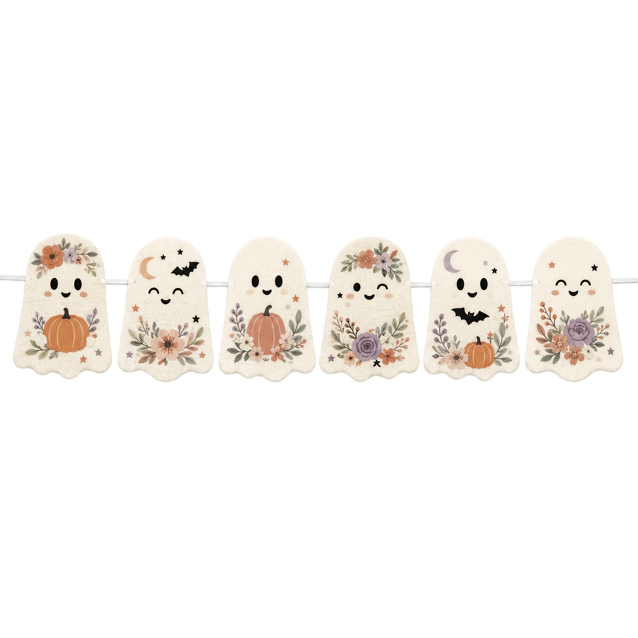 TEMU Lot de 6 bannières en feutre pour Halloween, guirlande florale avec citrouille, et chauve-souris, décoration murale et de manteau de cheminée