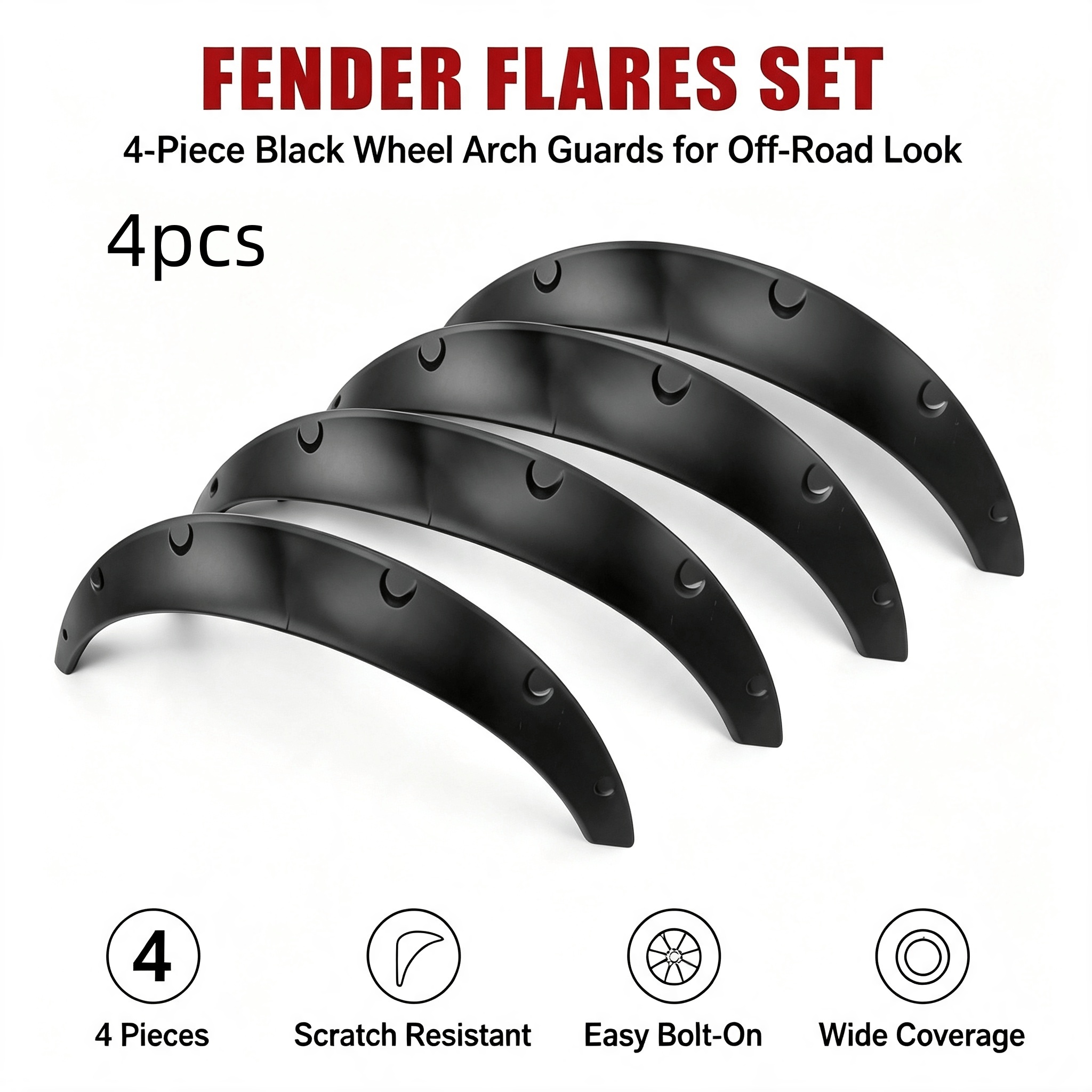 TEMU Black Car Mudguard, Widened Wheel Arch Trim, 2 Sizes Available, Anti-scratch Mudguard Cover, Off-road Look, Easy Installation