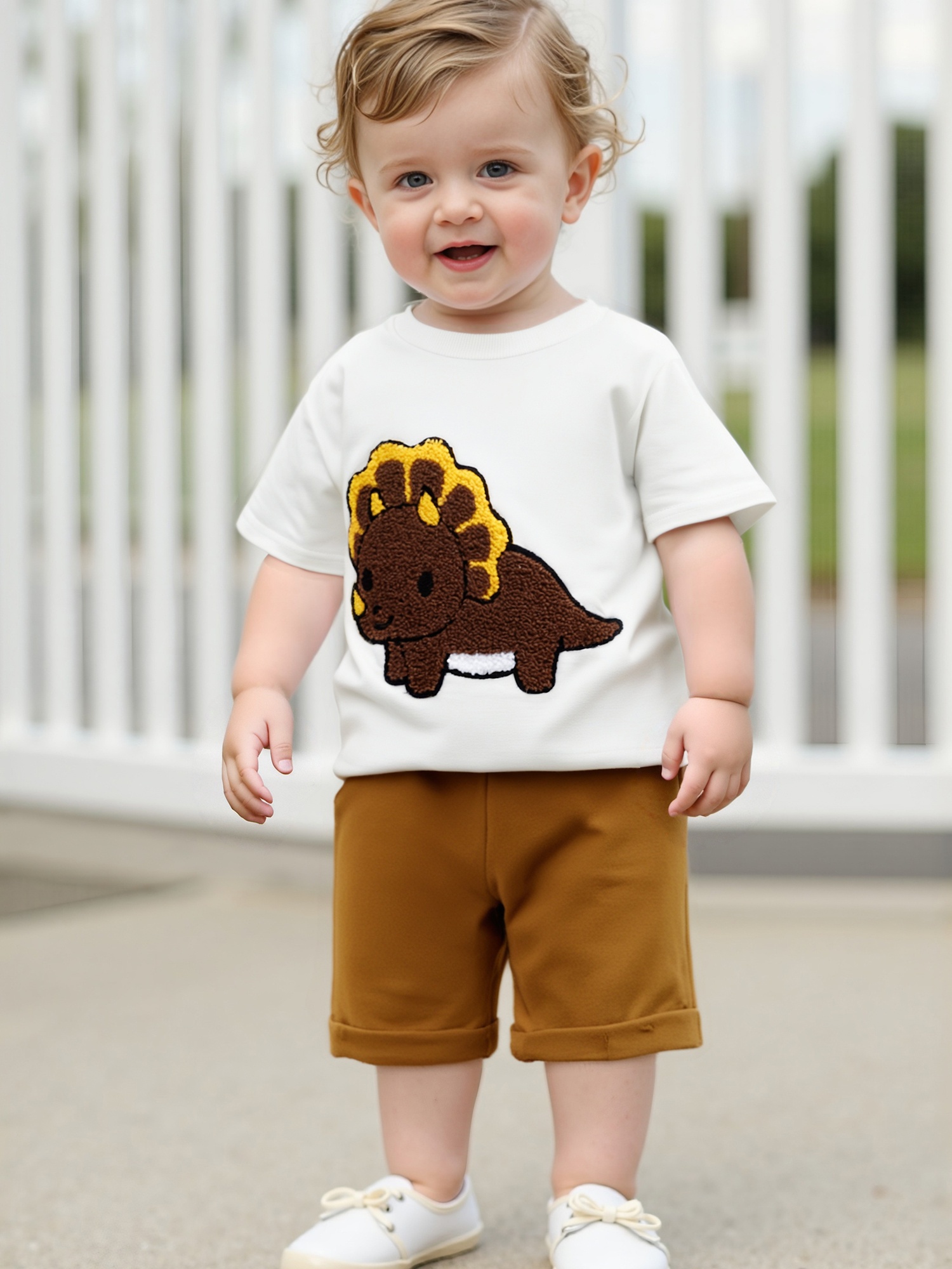 Toddler Baby Boy Summer Clothes 2pcs Shorts Set Dinosaur Print Short Sleeve  T-shirts Solid Elastic Waist Shorts Outfit Outdoor - Main Image