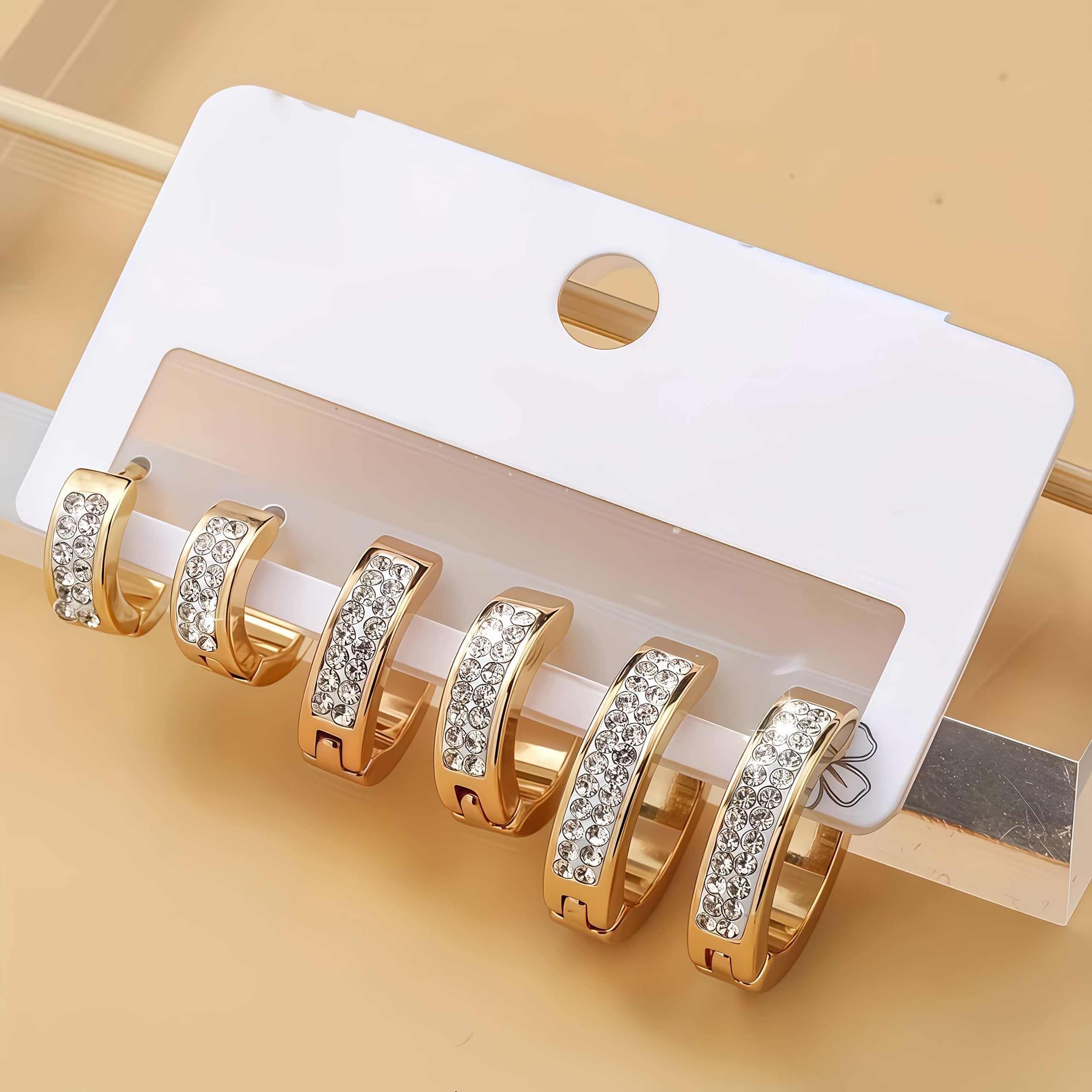 TEMU 6pcs Shiny Hoop Earrings Set For Women, Made Of Stainless Steel, Fade-resistant, Elegantly Curved To Fit , Weddings, Birthdays, And Valentine's