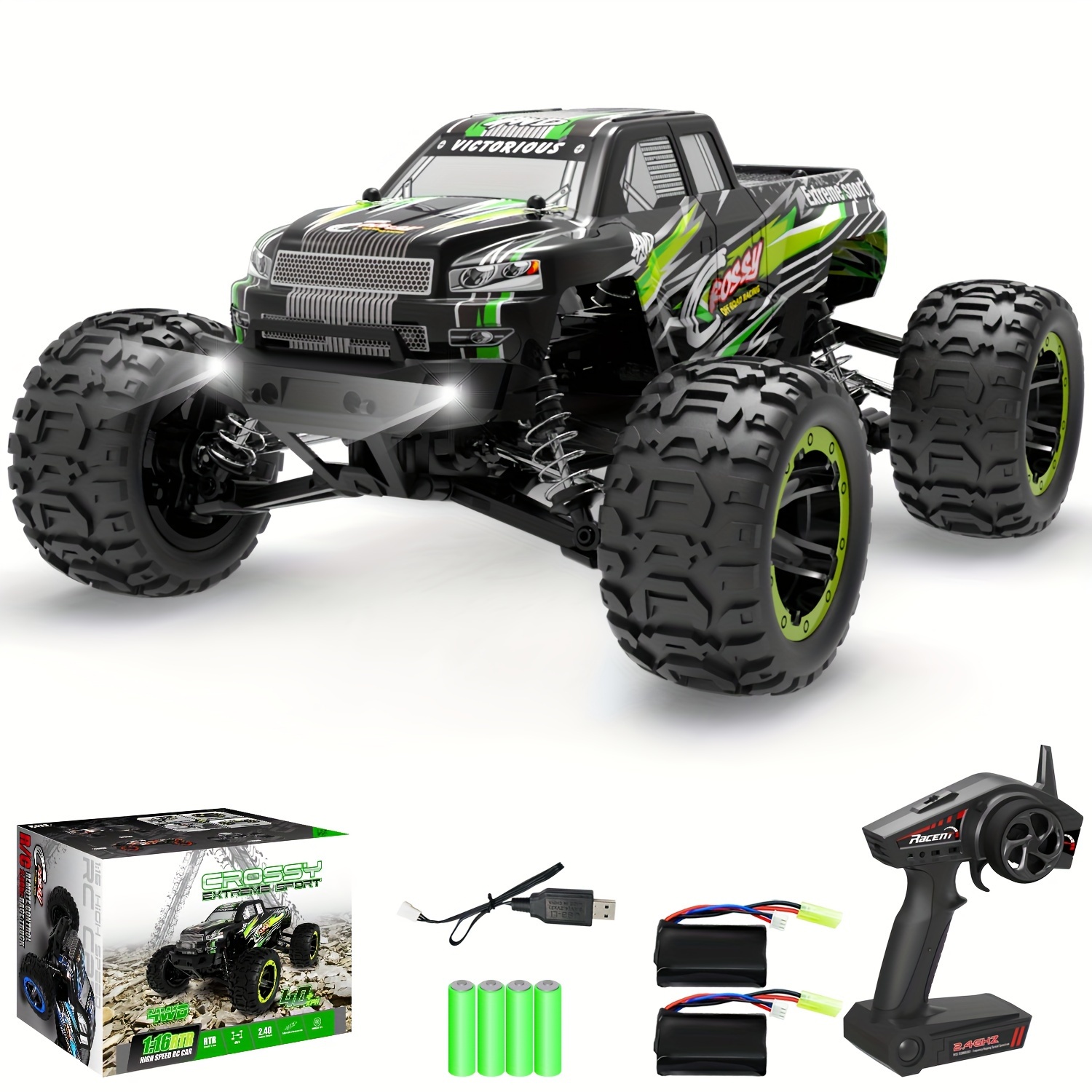 

Rc Car, 1:16 Scale All Terrain Monster Truck, 30mph 4wd Off Road Fast Remote Control Toy 2.4ghz High Speed Electric Vehicle With 2 Rechargeable Batteries, 40+ Min Play, Gift For Boys Adults