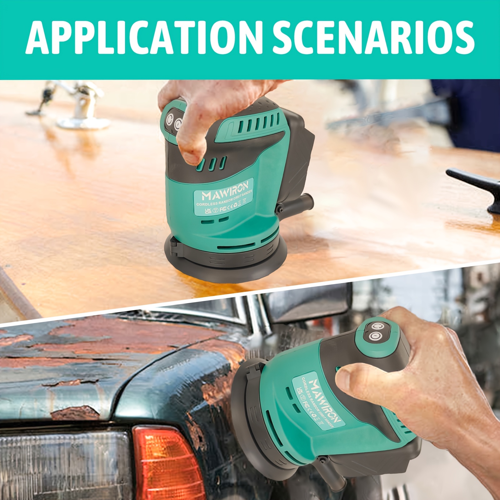 Orbitale en Willekeurige Orbitale Schuurmachines, Accu-Orbital 125mm, 3 Snelheden, met Stofzak en 12 Schuurpapieren