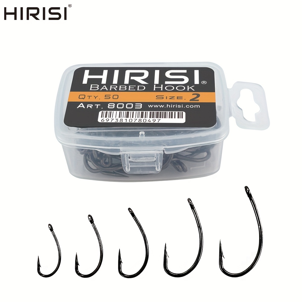 

Hirisi 50pcs Coating High Carbon Stainless Steel Carp Fishing Hooks Pack With Retail Original Box 8003