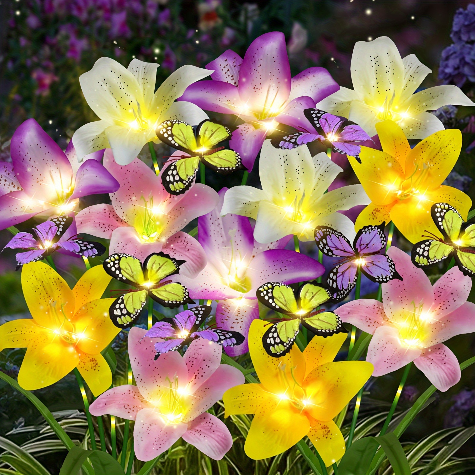 

4pcs Outdoor Solar Garden Lights, Outdoor Solar Flower Lights, 16 Solar Lily Lights