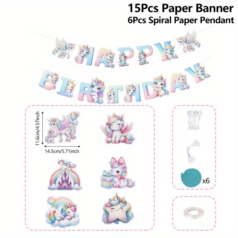 Image of 1set, Rainbow For Unicorn Banner Pendants, Rainbow For Unicorn Happy Birthday Paper Banner Pendants Streamers Garland, For Unicorn Birthday Party Backdrop Decoration