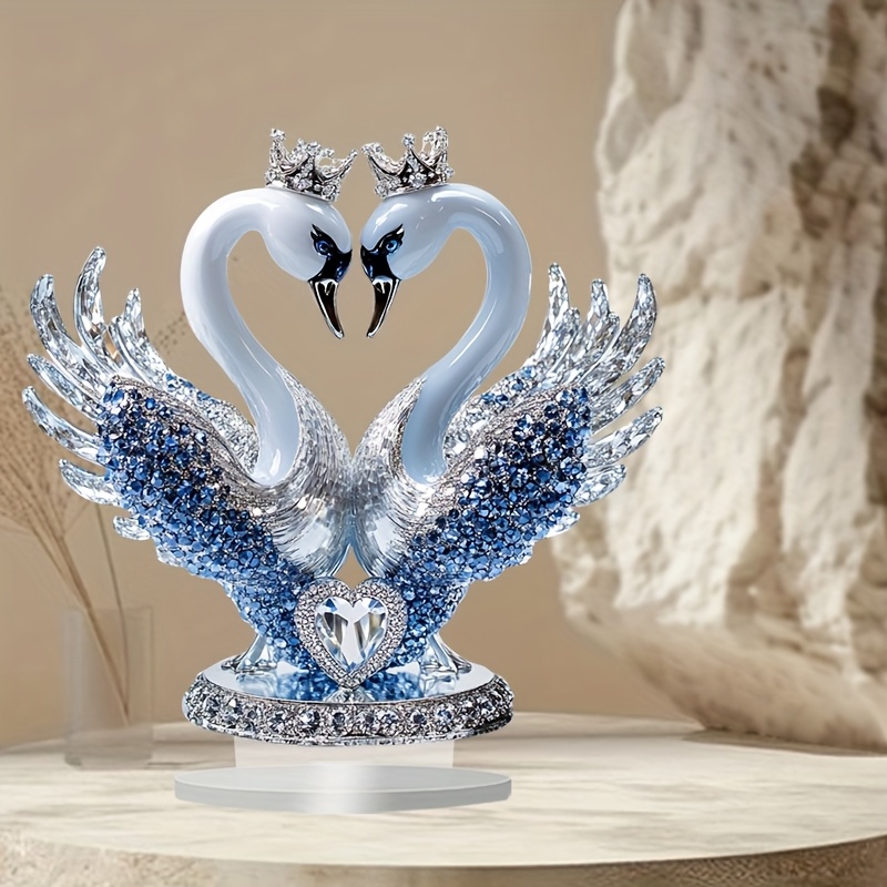 

2d Flat, Romantic Heart-shaped Crown Swan Figurine - Acrylic Art Desk Decor, , Unique Gift Idea