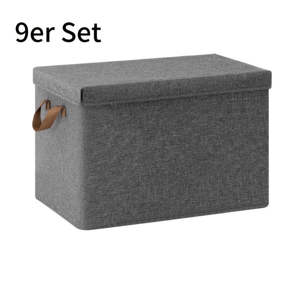 9pcs Storage Box With Lid, Large Size, Foldable Storage Basket, Grey Fabric Box, Clothes Storage Bag, Duvet, Box, Folding Box 9pcs, 48x30x36cm