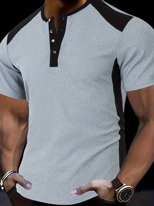 1pc mens stylish casual business henley shirt high end black and waffle essential golf suit breathable and warm suitable for indoor and outdoor sports ramadan religious elements suitable for spring summer autumn and use