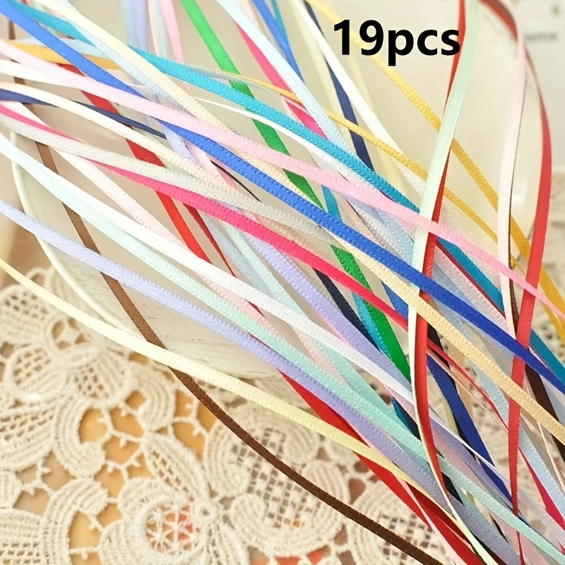 19pcs 3mm Double-sided Polyester Fine Ribbon, Festive Atmosphere Decoration Ribbon, Bow Gift Flower Packaging Handmade Additions Additions