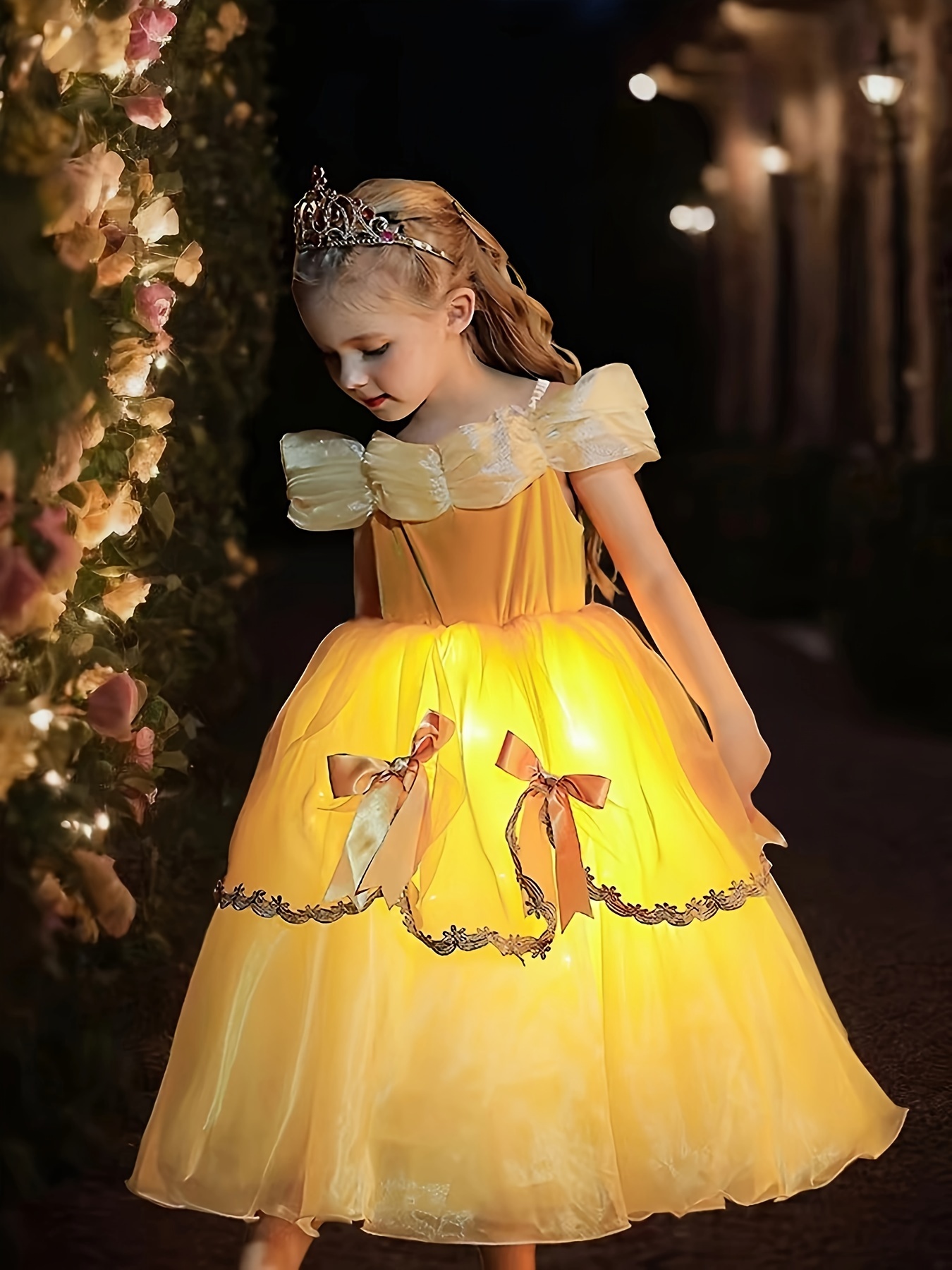 Disfraz de princesa de nieve para niñas pequeñas con horquilla (7-8  años/15.7 in, morado)