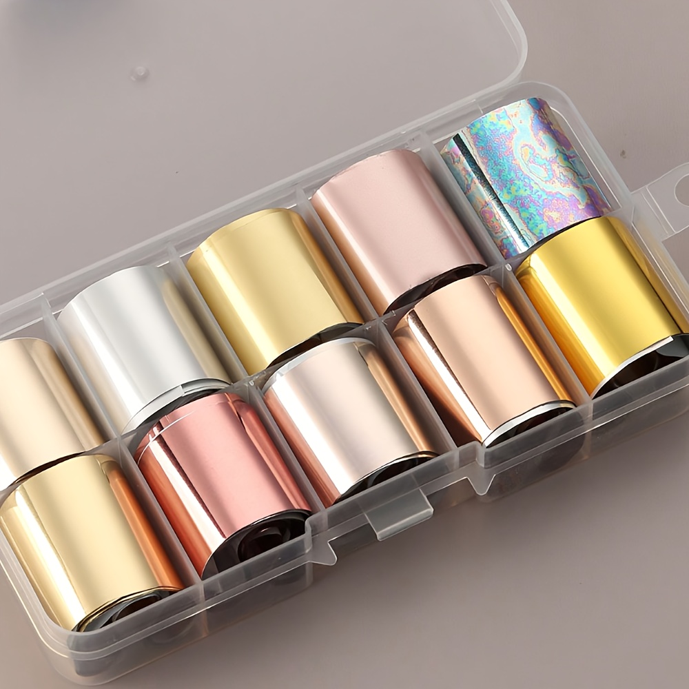 TEMU 10pcs Holographic Nail Art Foil Transfer Stickers - Metallic , 3d Self-adhesive Decals For Diy Manicure & Pedicure
