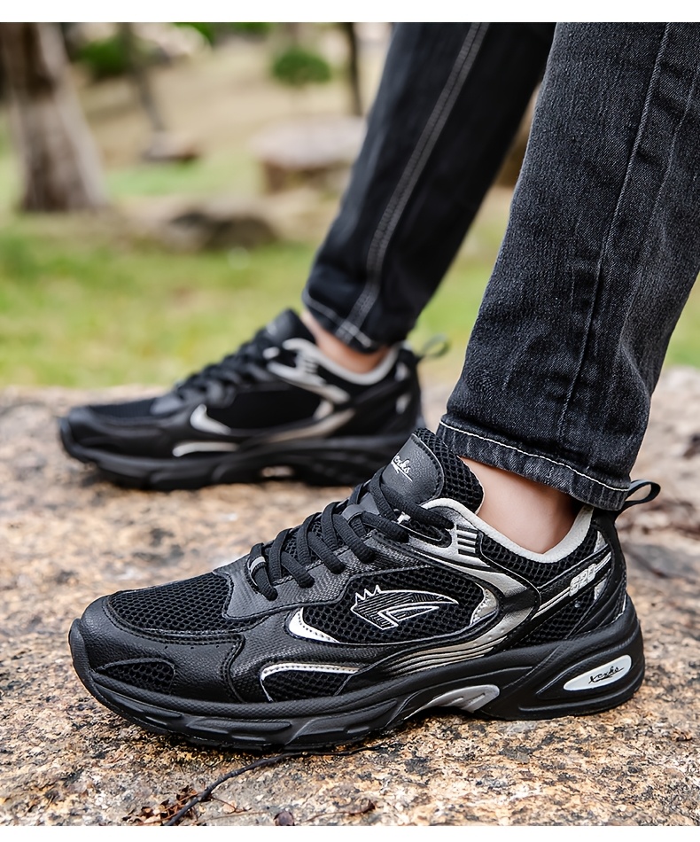 Men's Stylish Sports Shoes In Black With Silvery, Breathable Mesh, And Large Sizes 40-46, Perfect For Casual Wear.